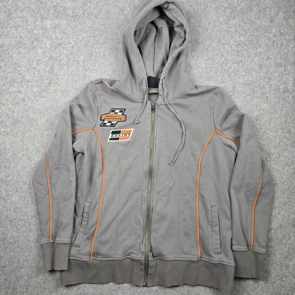 Harley Davidson Hoodie Women XL Gray Full Zip Screamin Eagle Moto Biker Y2K